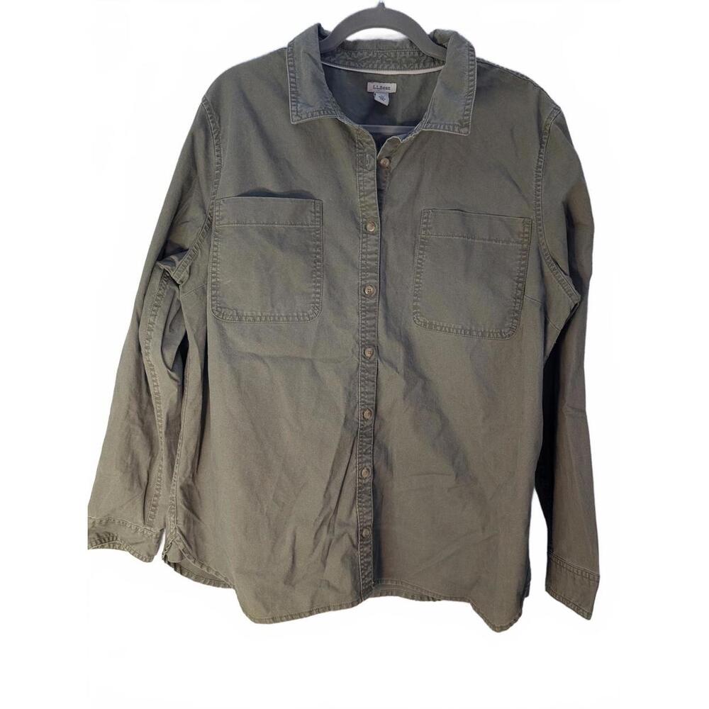 Women's L.L.Bean Olive Green 100% Cotton Button-Up Shirt